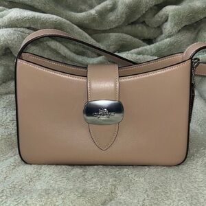 Coach Beige Leather Shoulder Bag with Silver Accent